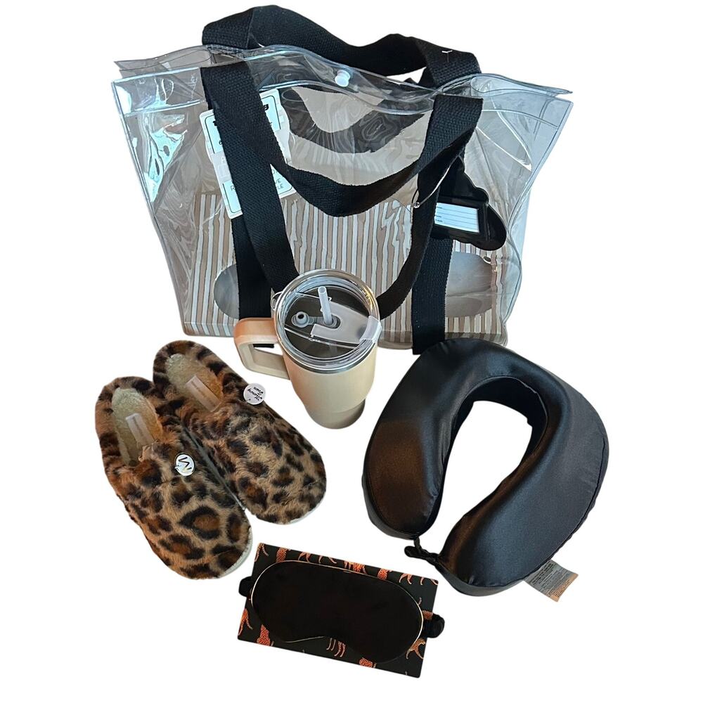 New Wondering Moon Ladies 6 pcs Travel Bag Set, Neck pillow, cup, slippers etc